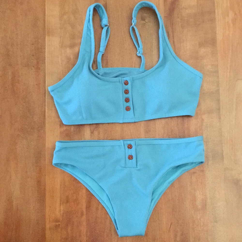 SOLD!! Blue Front Button Ribbed Bikini - Picture 5 of 8
